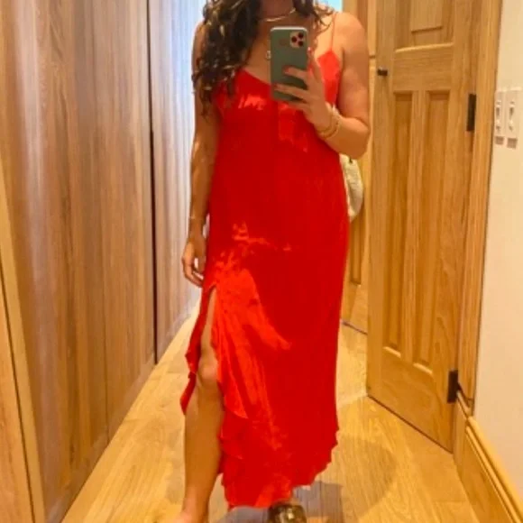 Zara | Dresses | Zara Red Cha Cha Long Dress With Slit Size M | Poshmark